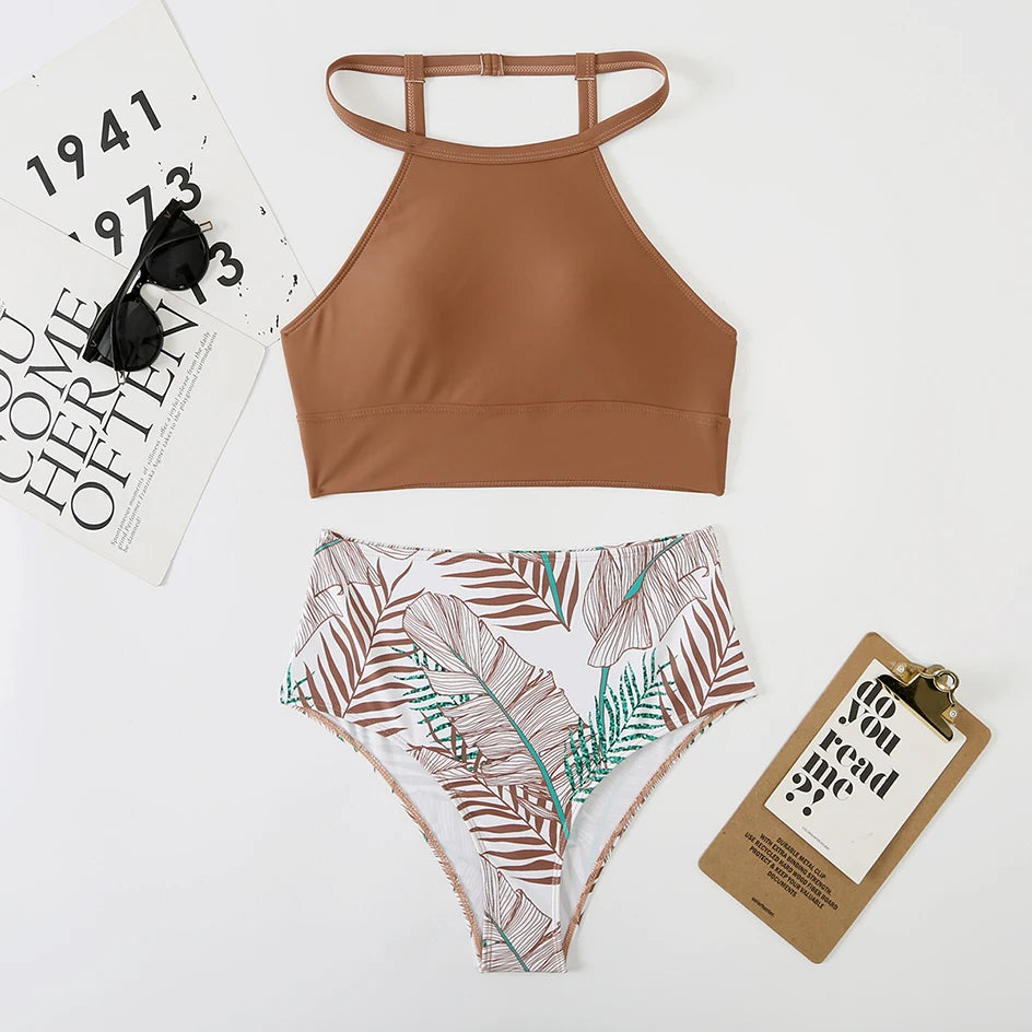 High Neck High Waist Bikini Set