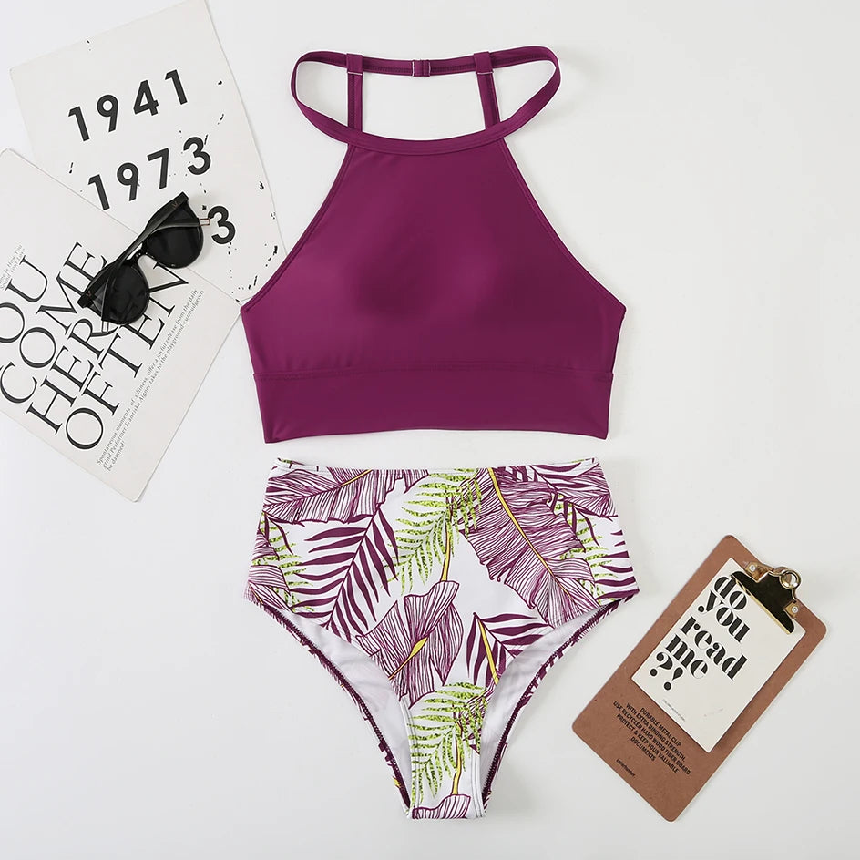 High Neck High Waist Bikini Set