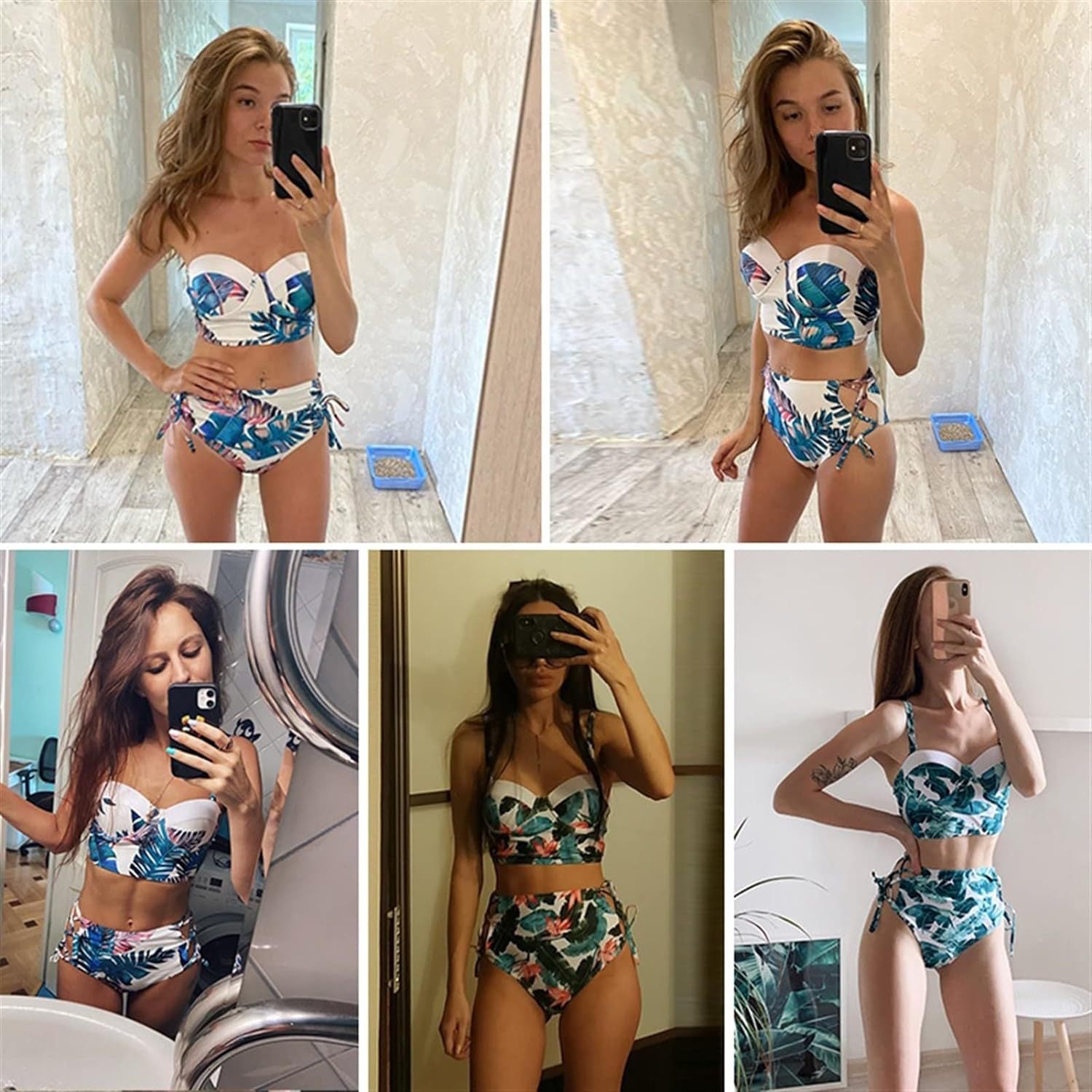 Cross-border New European and American Women's Split Two-cut Swimsuit Floral High Waist Drawstring Lace-up Sexy Backless Bikini