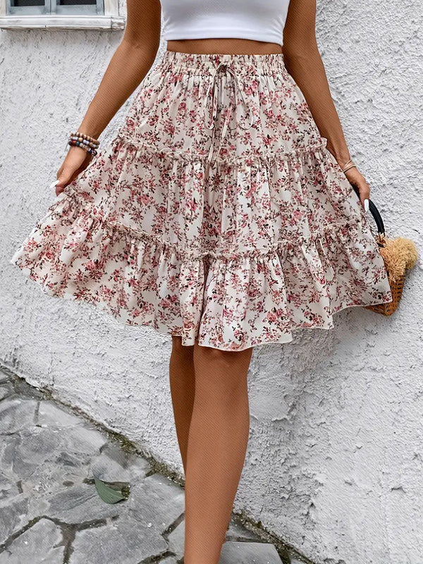 2025 Spring/Summer European and American Cross-Border New Floral Fashion Women's Wide-Leg Shorts with Drape, Versatile Casual Skirt Pants
