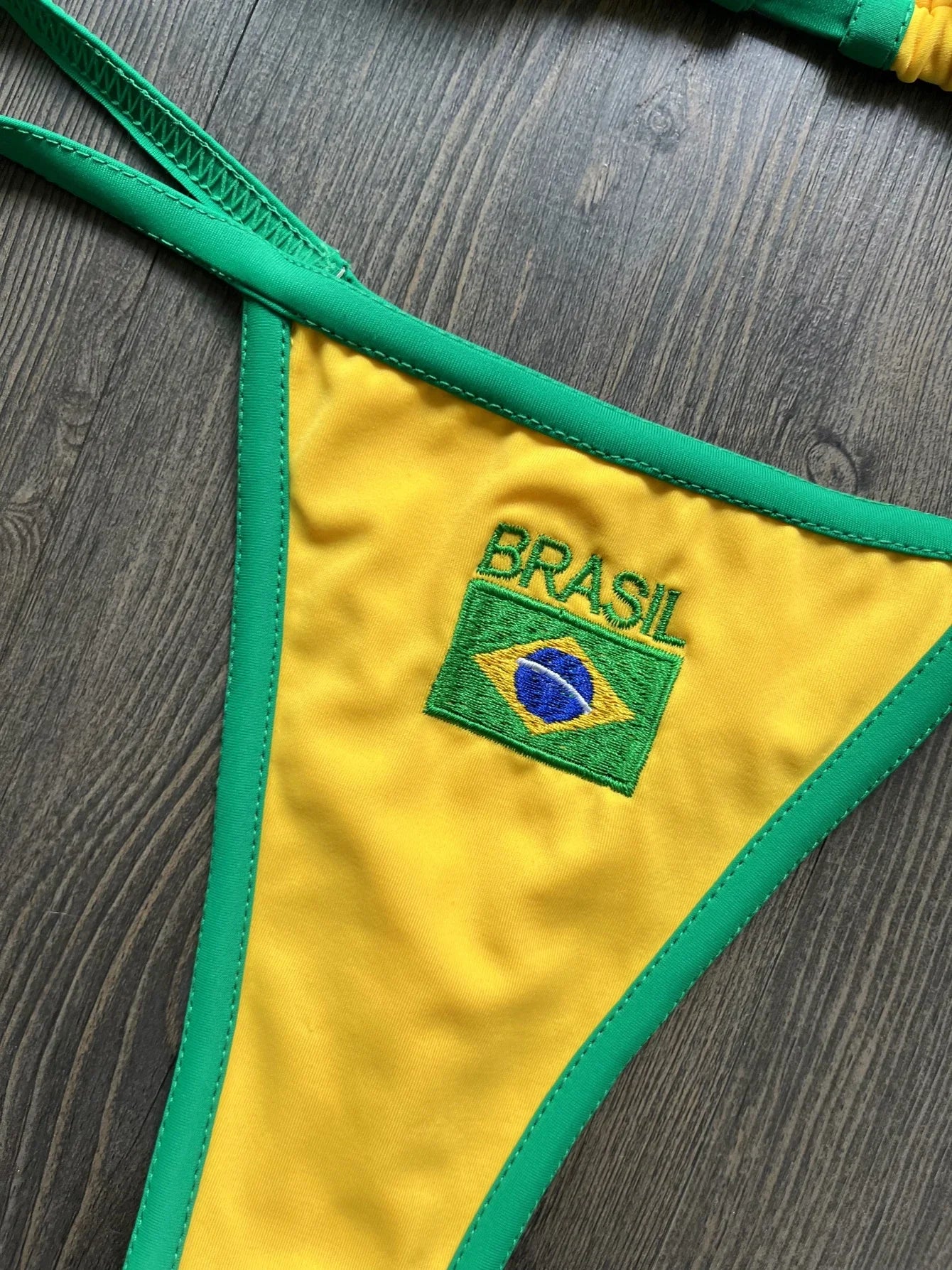 Brasil Flag Embroidery Split Bikini Set