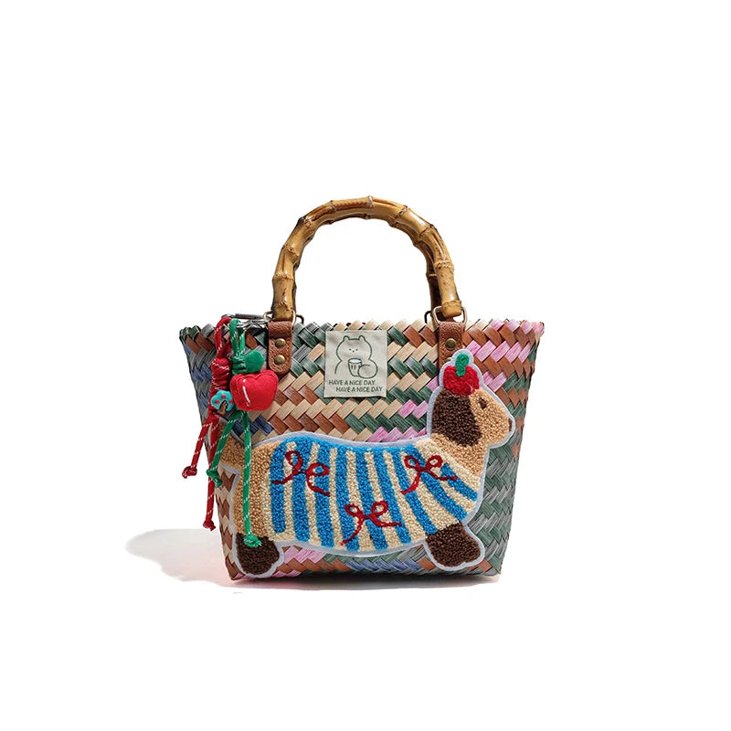 Striped Dachshund PVC Handbag