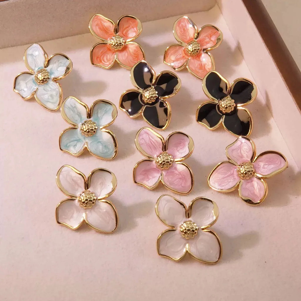 Gold Flower Stud Earrings Set
