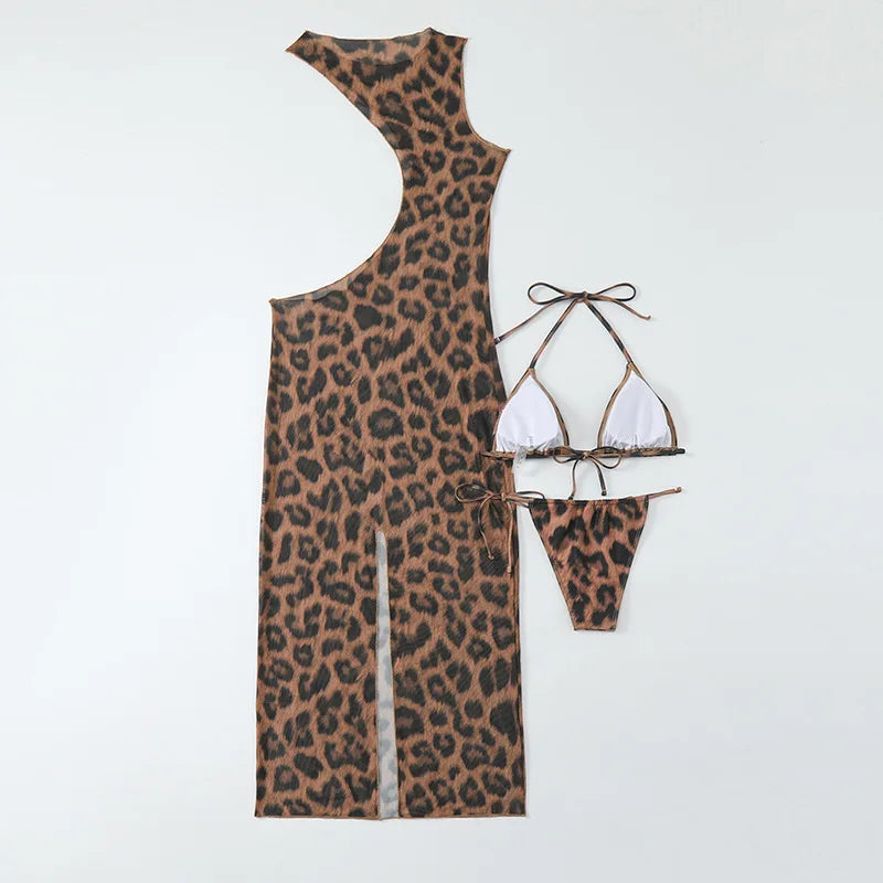 Leopard Cutout Bodycon Swimsuit Set
