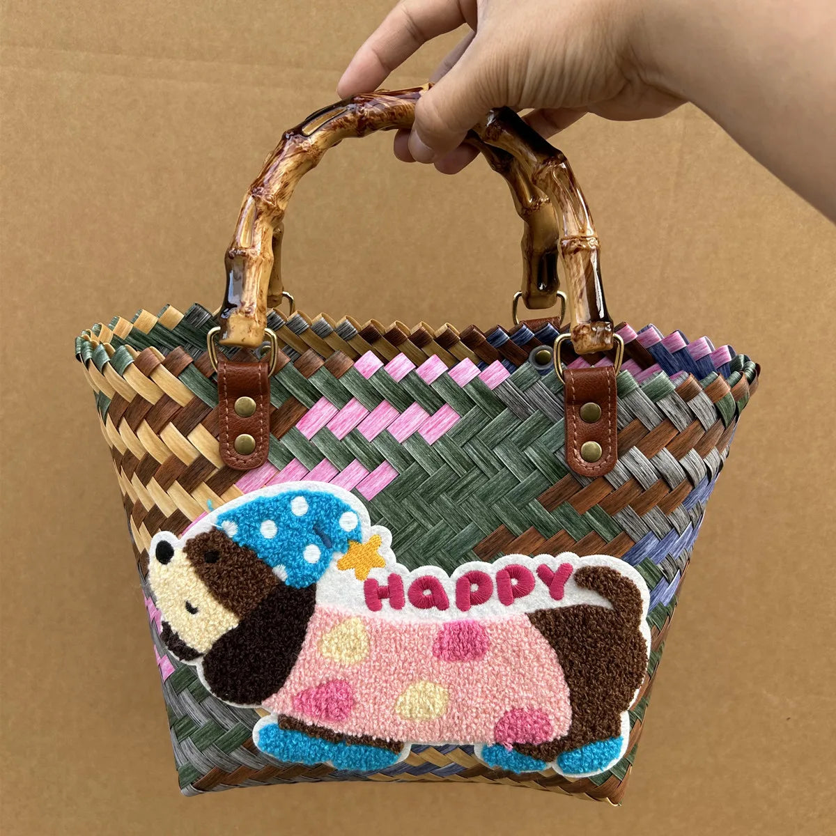 Striped Dachshund PVC Handbag