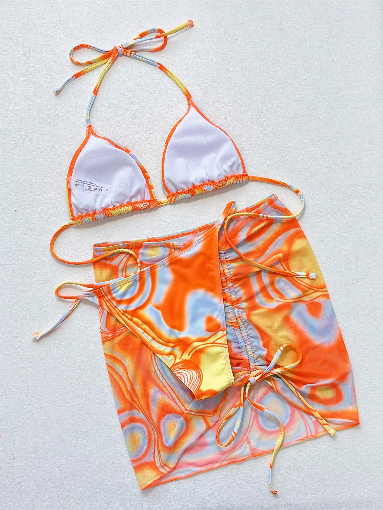 Orange Gradient 3 Piece Bikini Set