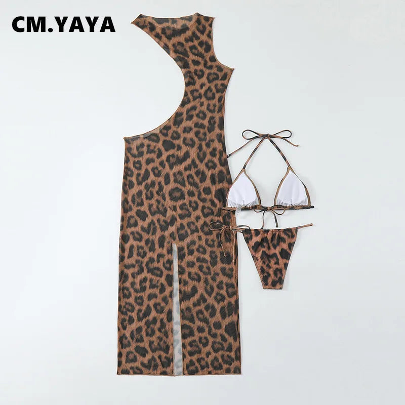 Leopard Cutout Bodycon Swimsuit Set
