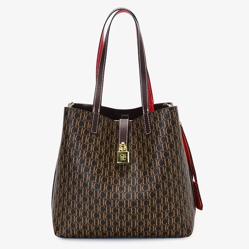 CH Women's Shoulder Tote Bag – Letter Print Polyester