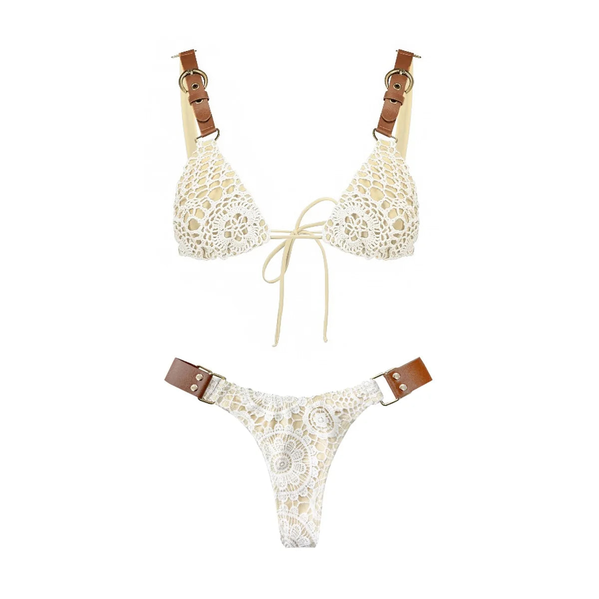 White Crochet 3 Piece Bikini Set