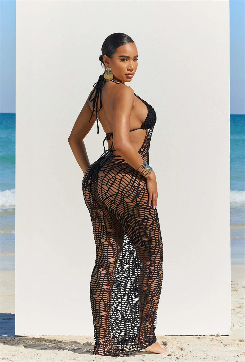Knit Dress Cover Up Halter Bikini Set