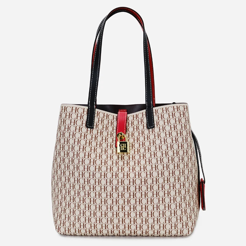 CH Women's Shoulder Tote Bag – Letter Print Polyester