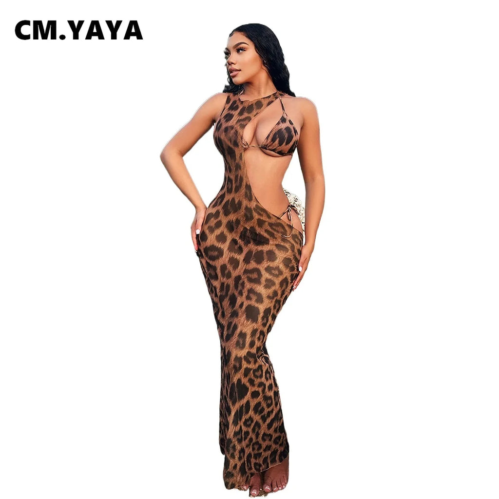 Leopard Cutout Bodycon Swimsuit Set