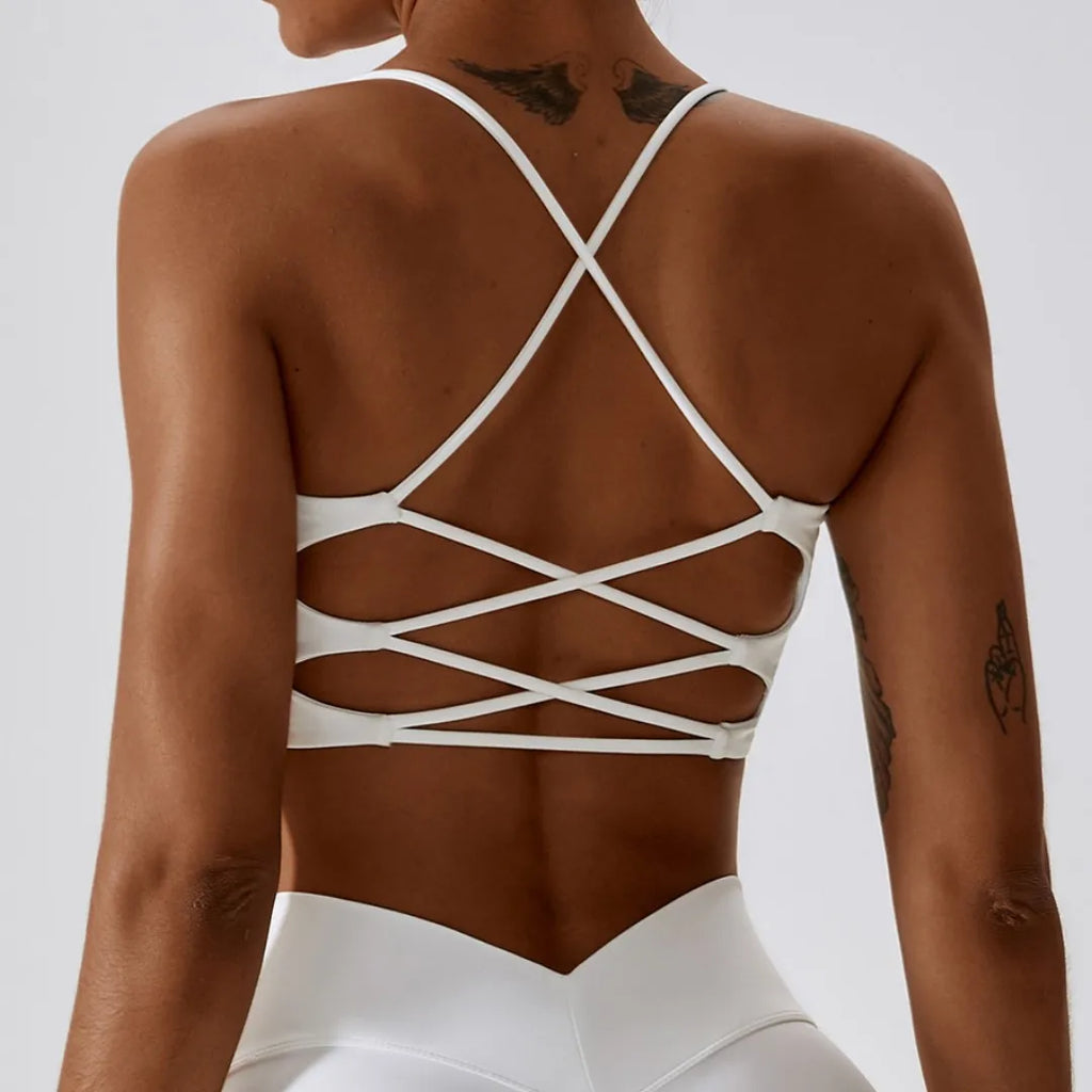 Cross Back Sports Bra with Chest Pad