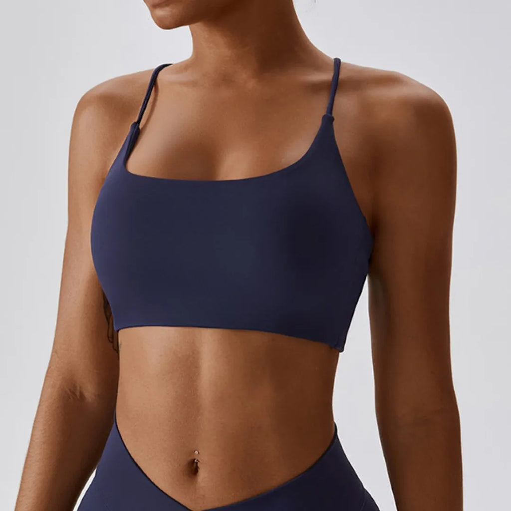 Cross Back Sports Bra with Chest Pad
