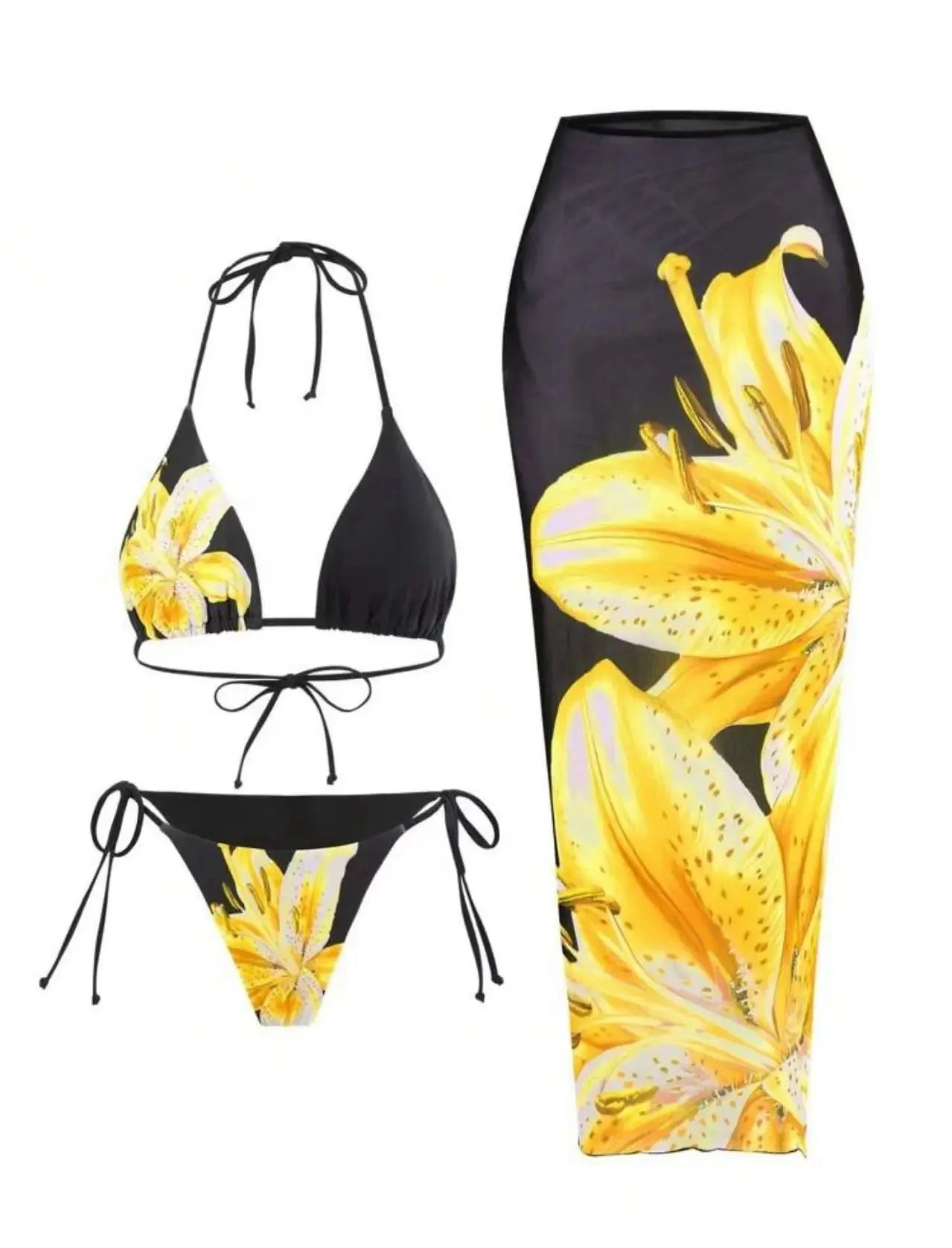 Floral Print Three Piece Bikini Set