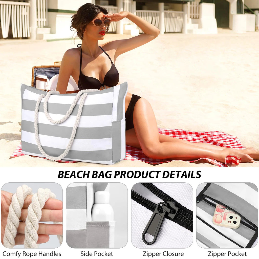 Waterproof Striped Canvas Beach Bag