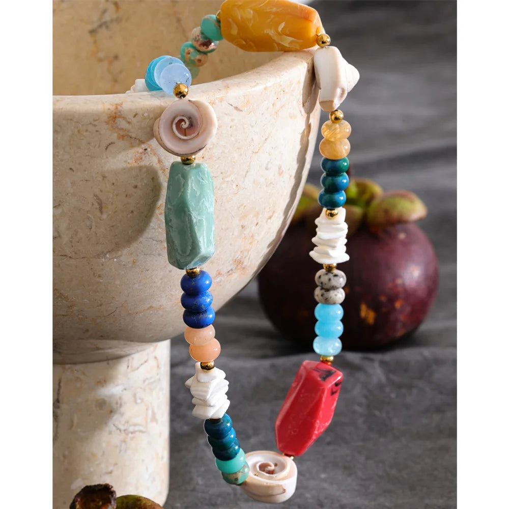 Yhpup Ocean Series Handmade Jewelry 2026 New Arrivals Multi-Color Natural Stone Resin Conch Shell...