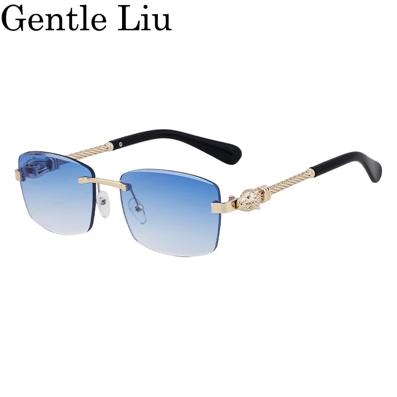 Men's Rectangle Rimless Sunglasses – UV400 Metal Frame