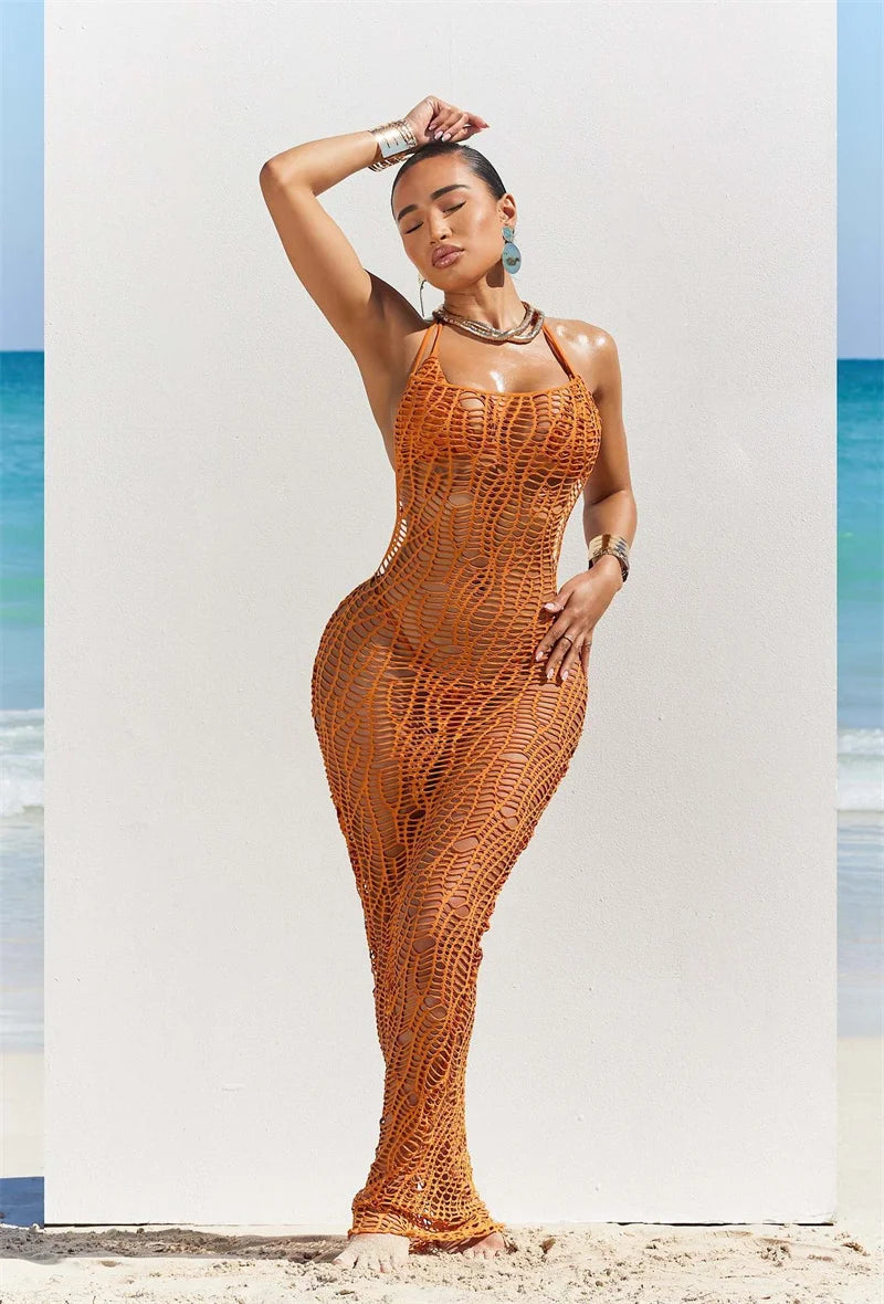 Knit Dress Cover Up Halter Bikini Set