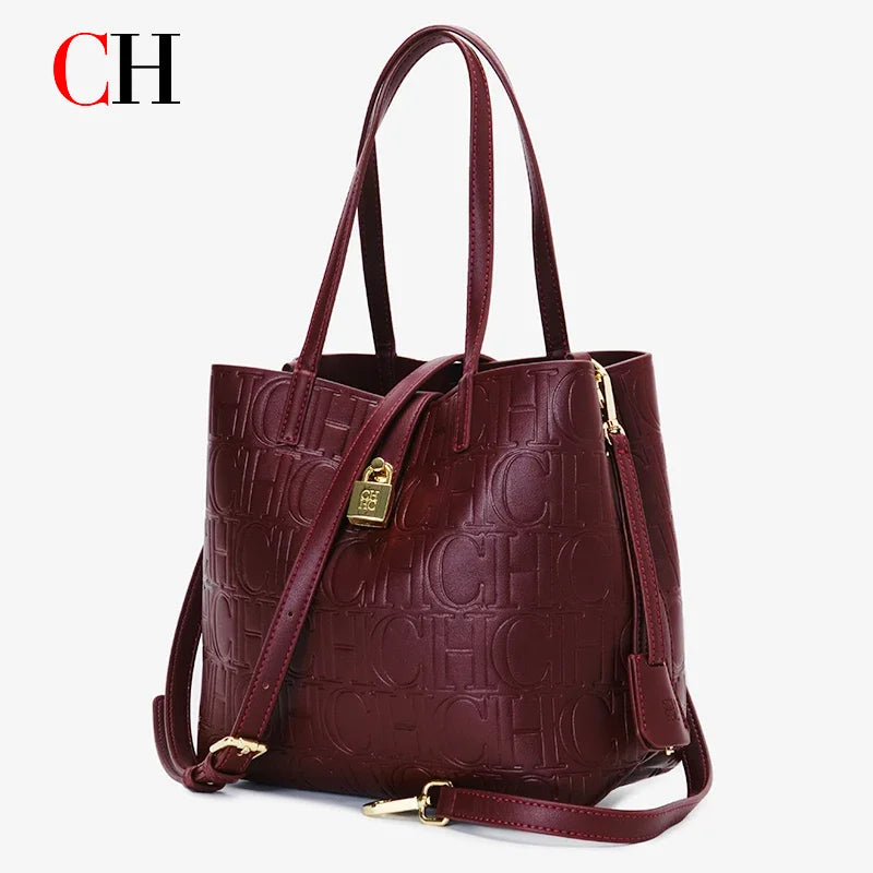 CH High Quality Fashion Ladies Shoulder Bag Senior Sense Pure Colour Letter Print Design Temperam...