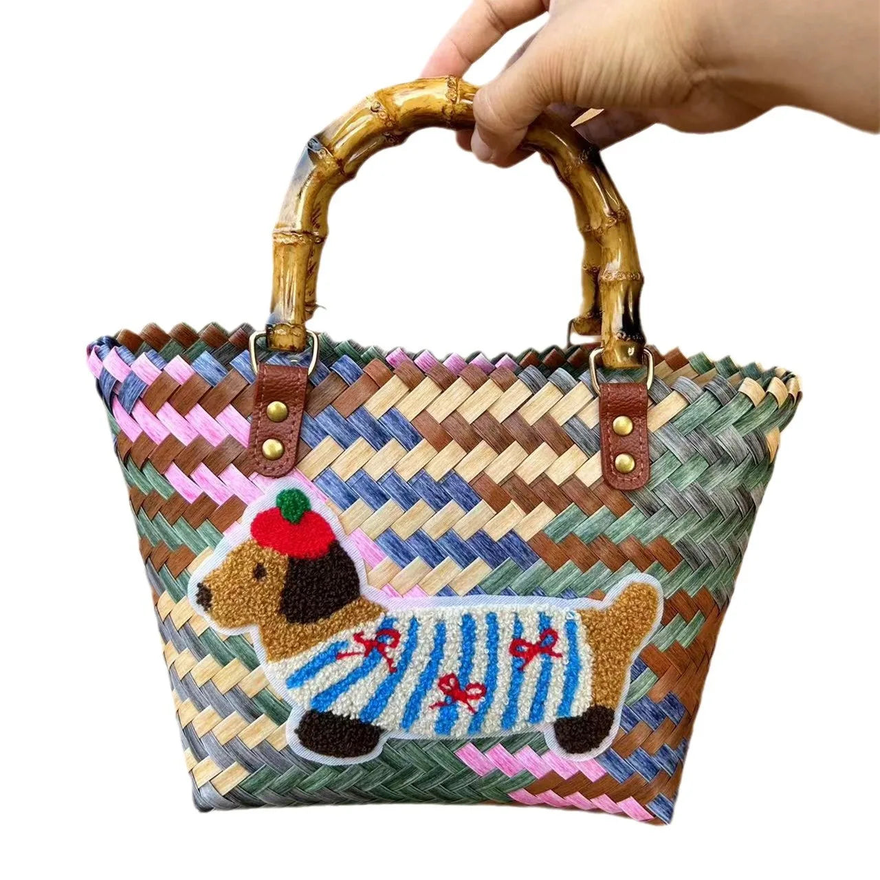 Striped Dachshund PVC Handbag
