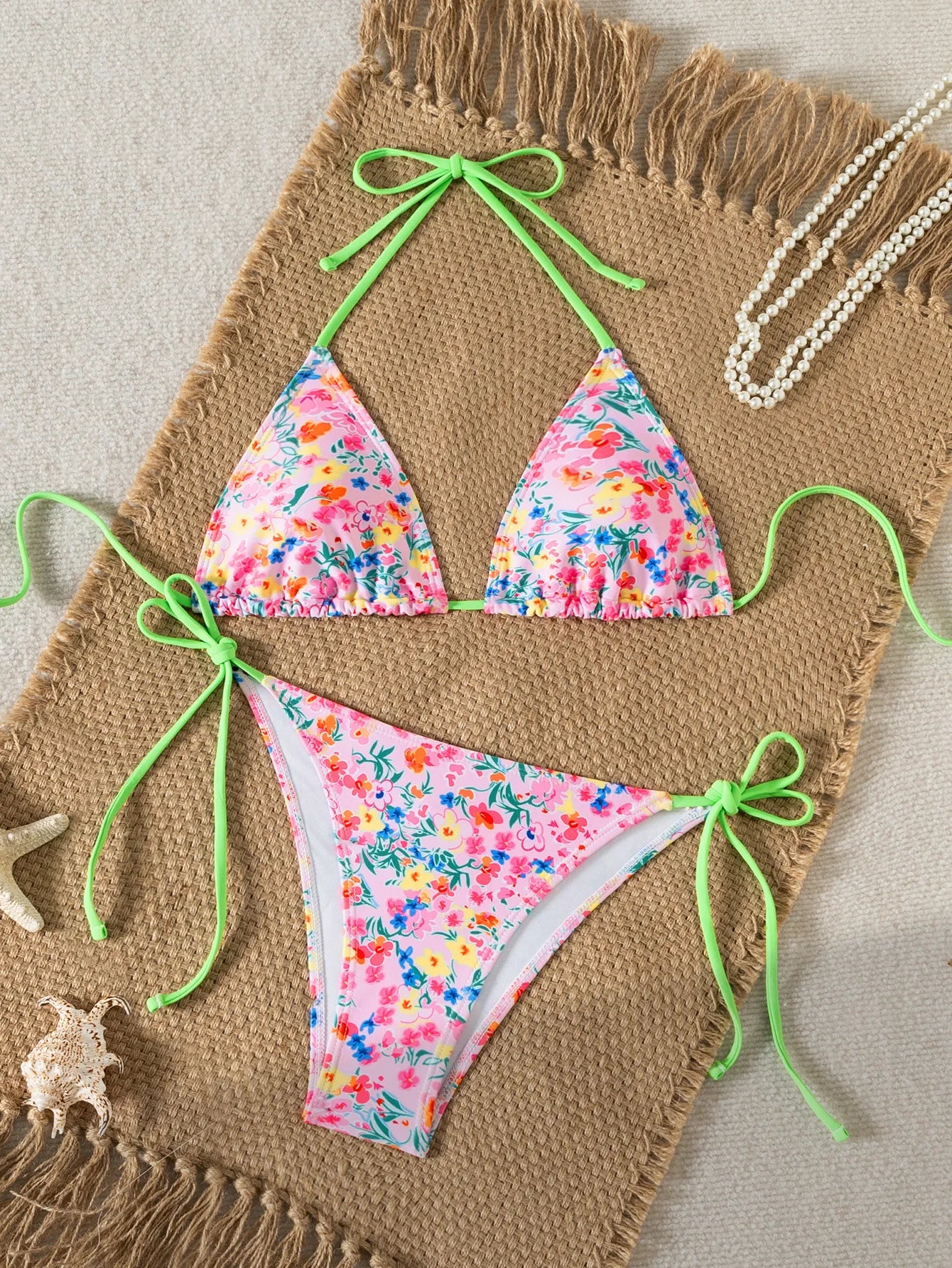 Floral Push Up Triangle Bikini Set