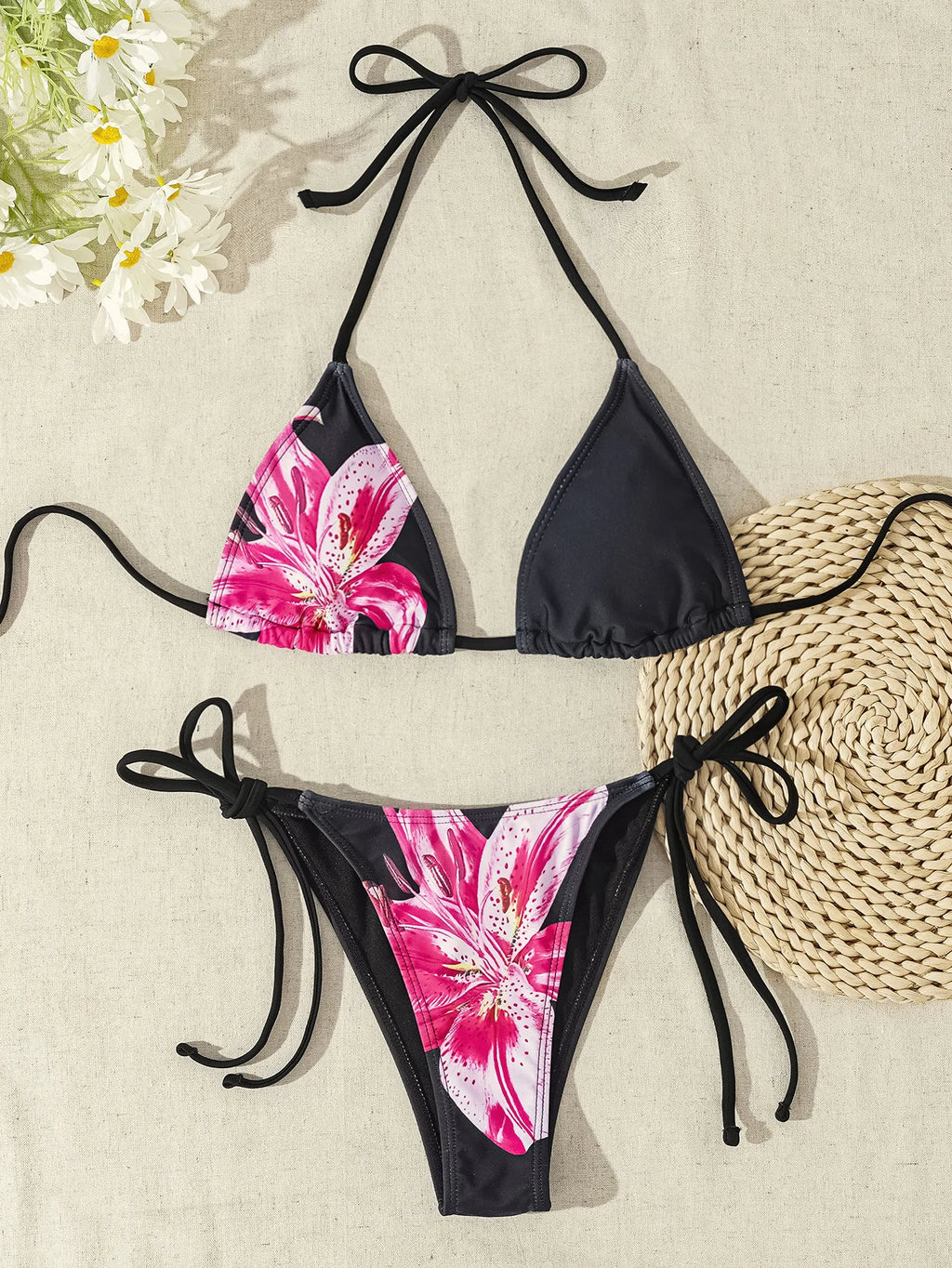 Floral Push Up Triangle Bikini Set