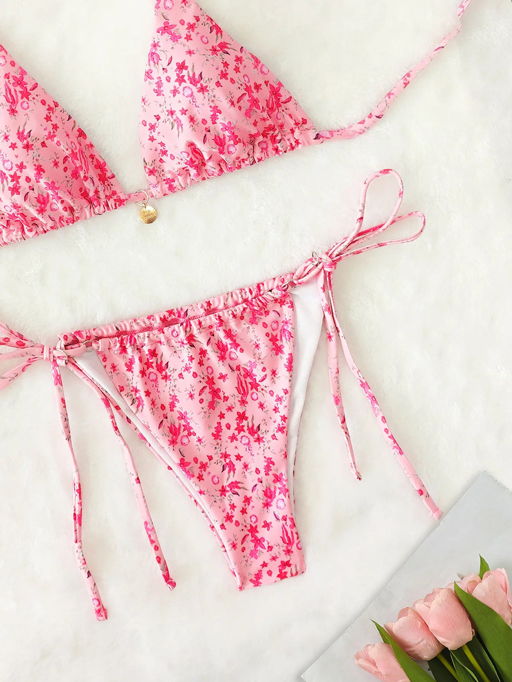 Floral Push Up Triangle Bikini Set
