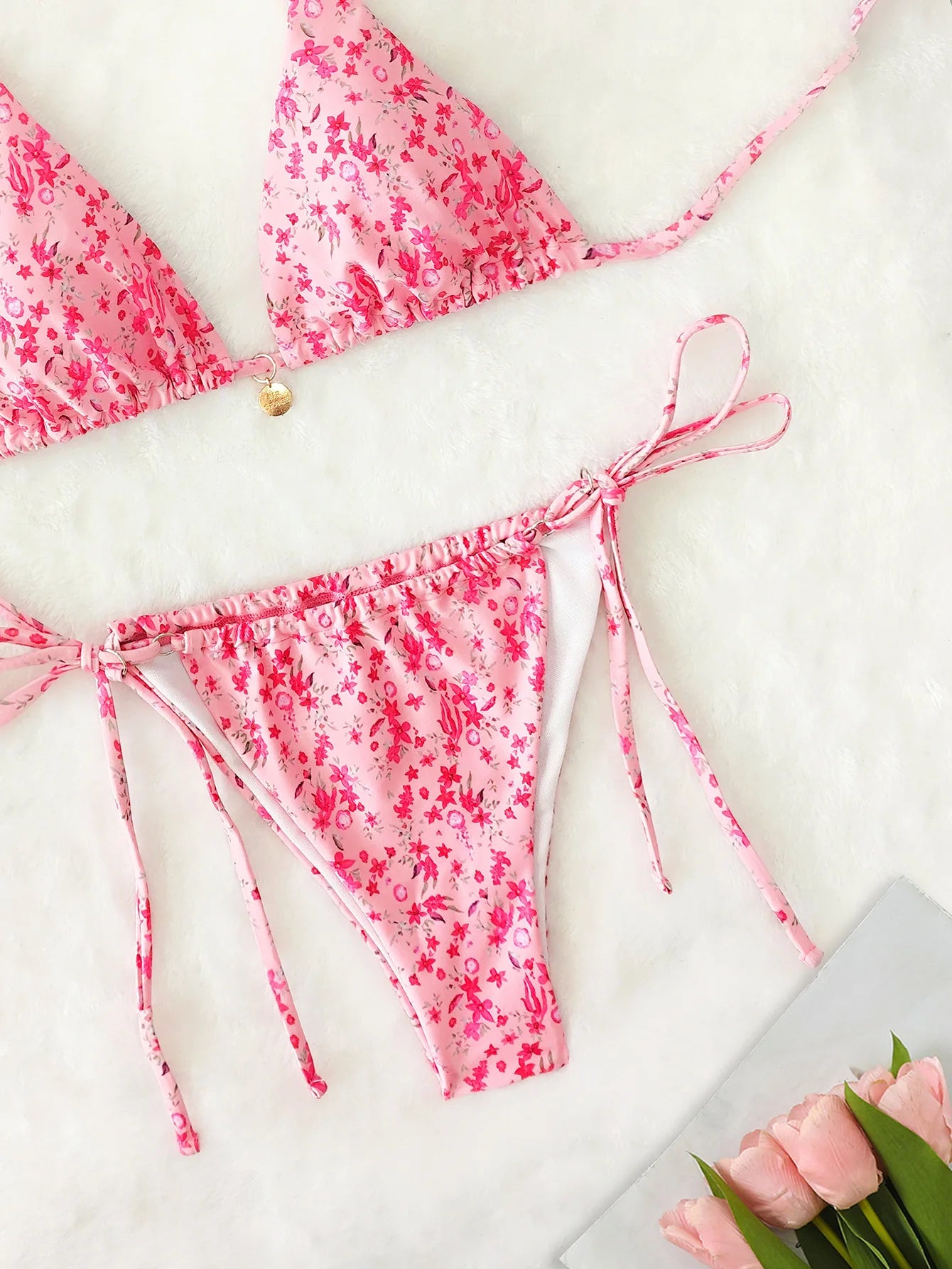 Floral Push Up Triangle Bikini Set