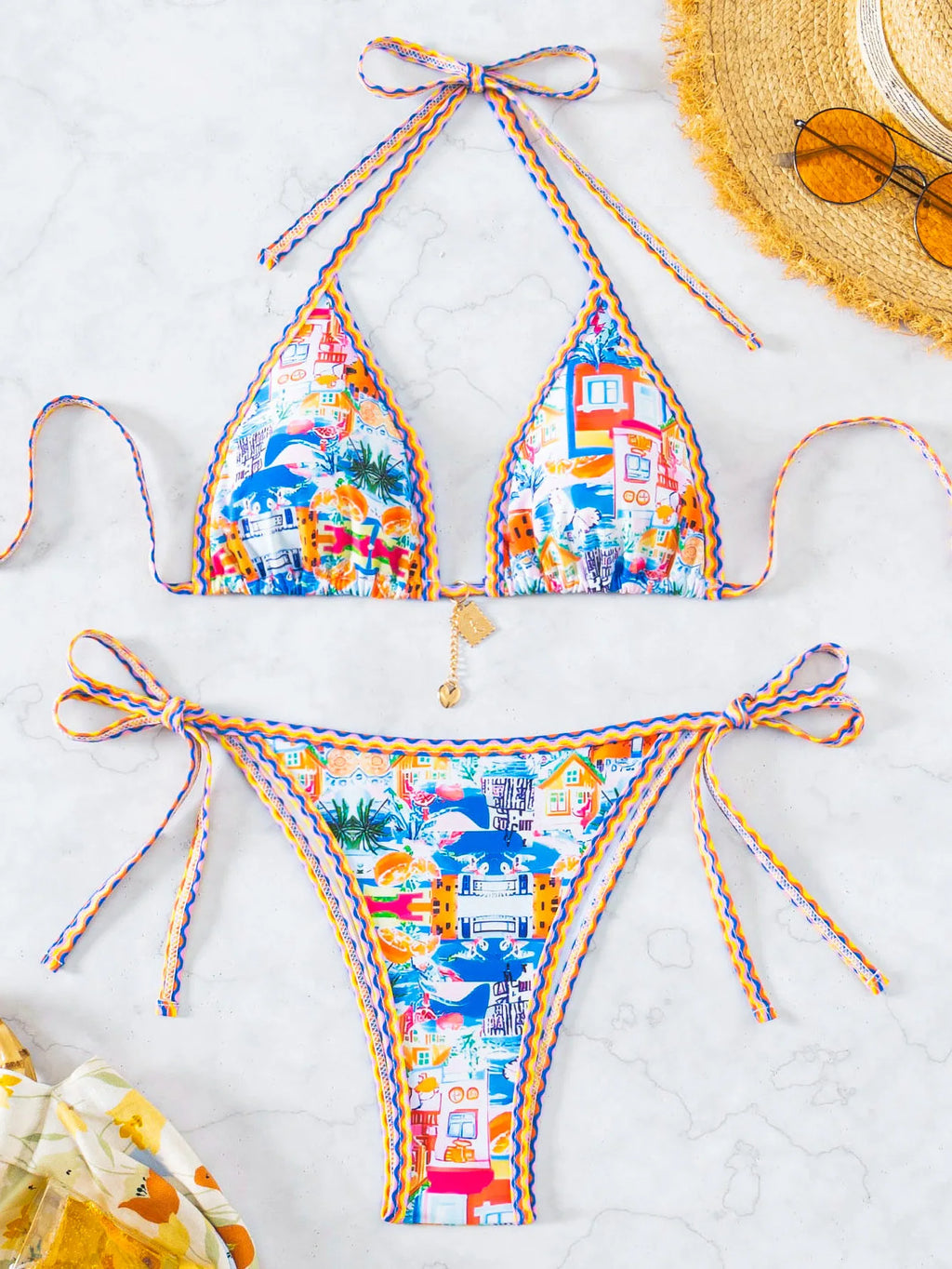 Floral Push Up Triangle Bikini Set