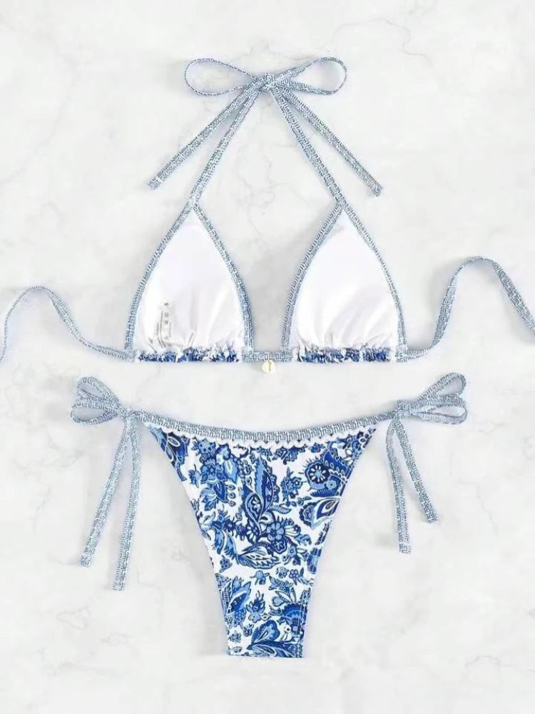 Halter String Triangle Bikini Set