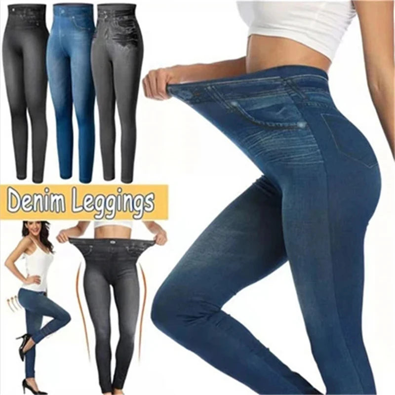 High Waist Stretch Denim Leggings