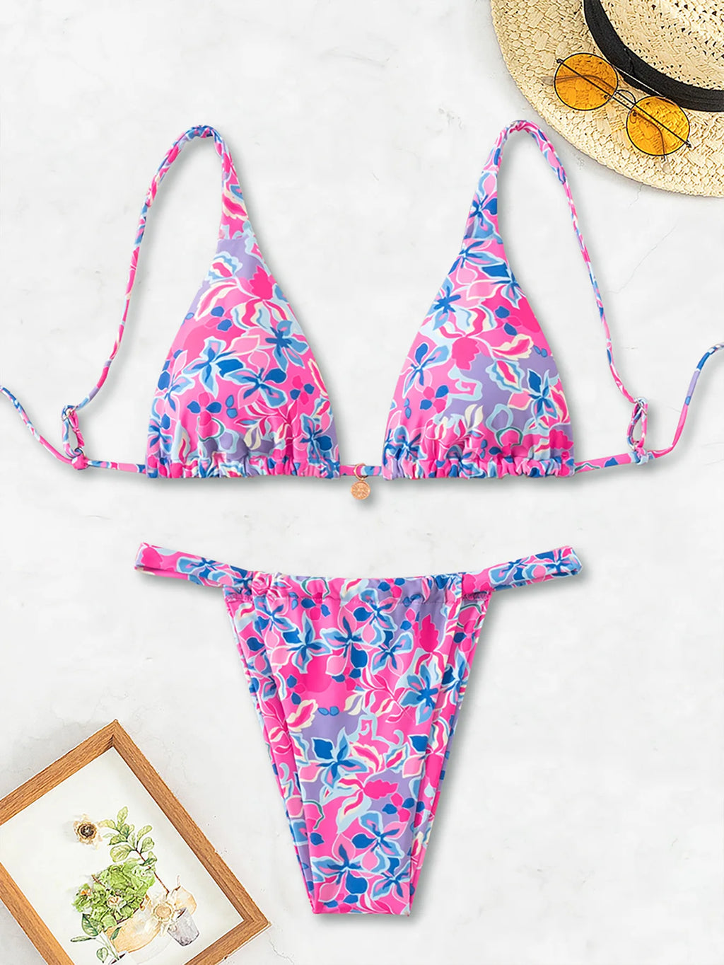 Floral Push Up Triangle Bikini Set