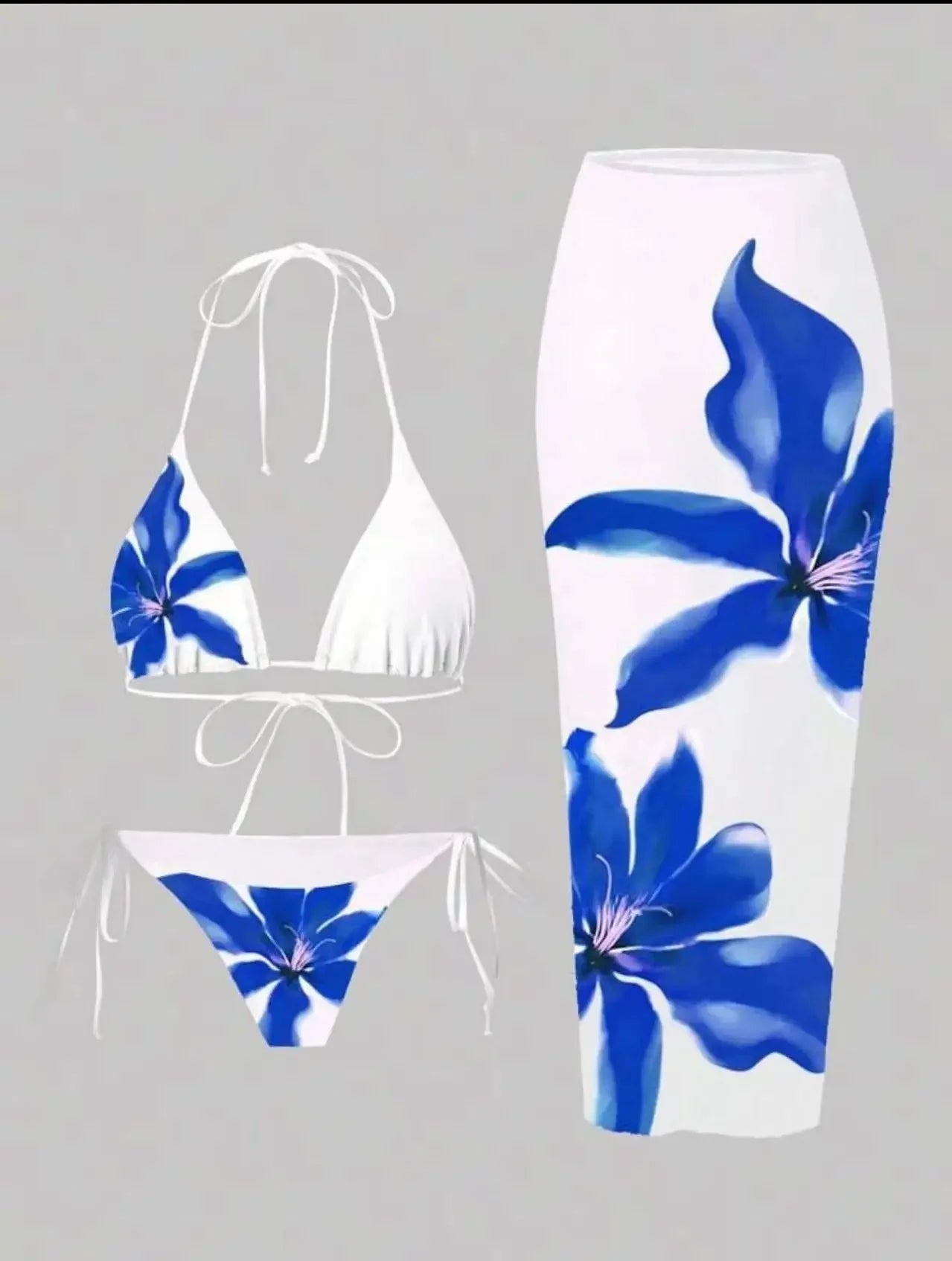 Floral Print Three Piece Bikini Set