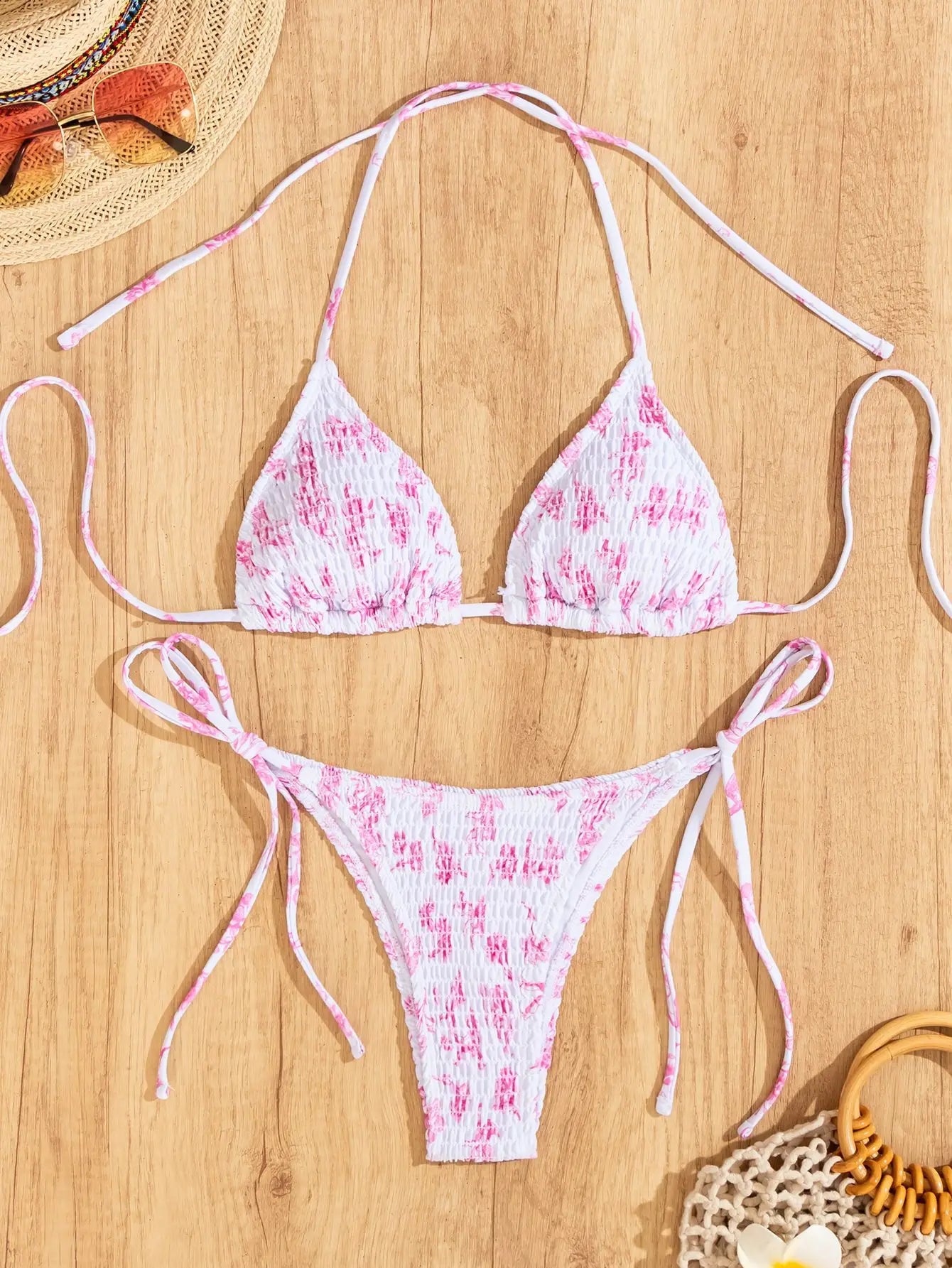 Floral Push Up Triangle Bikini Set