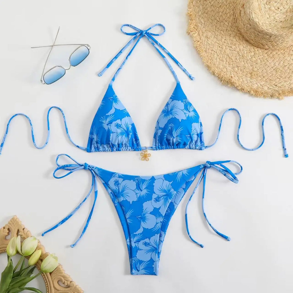 Y2K Pink Bow Lace-Up Bikini Set