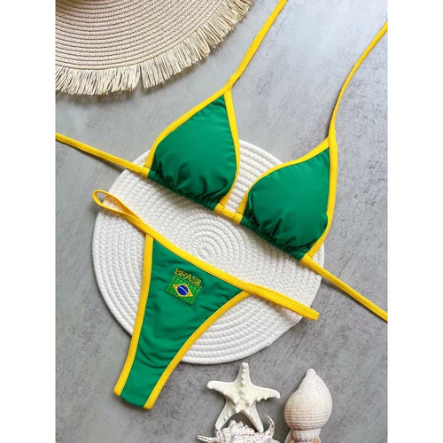 Brasil Flag Embroidery Split Bikini Set