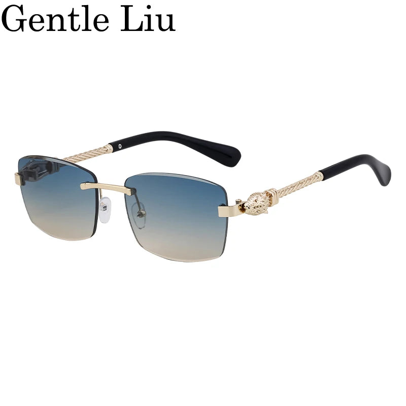 Men's Rectangle Rimless Sunglasses – UV400 Metal Frame