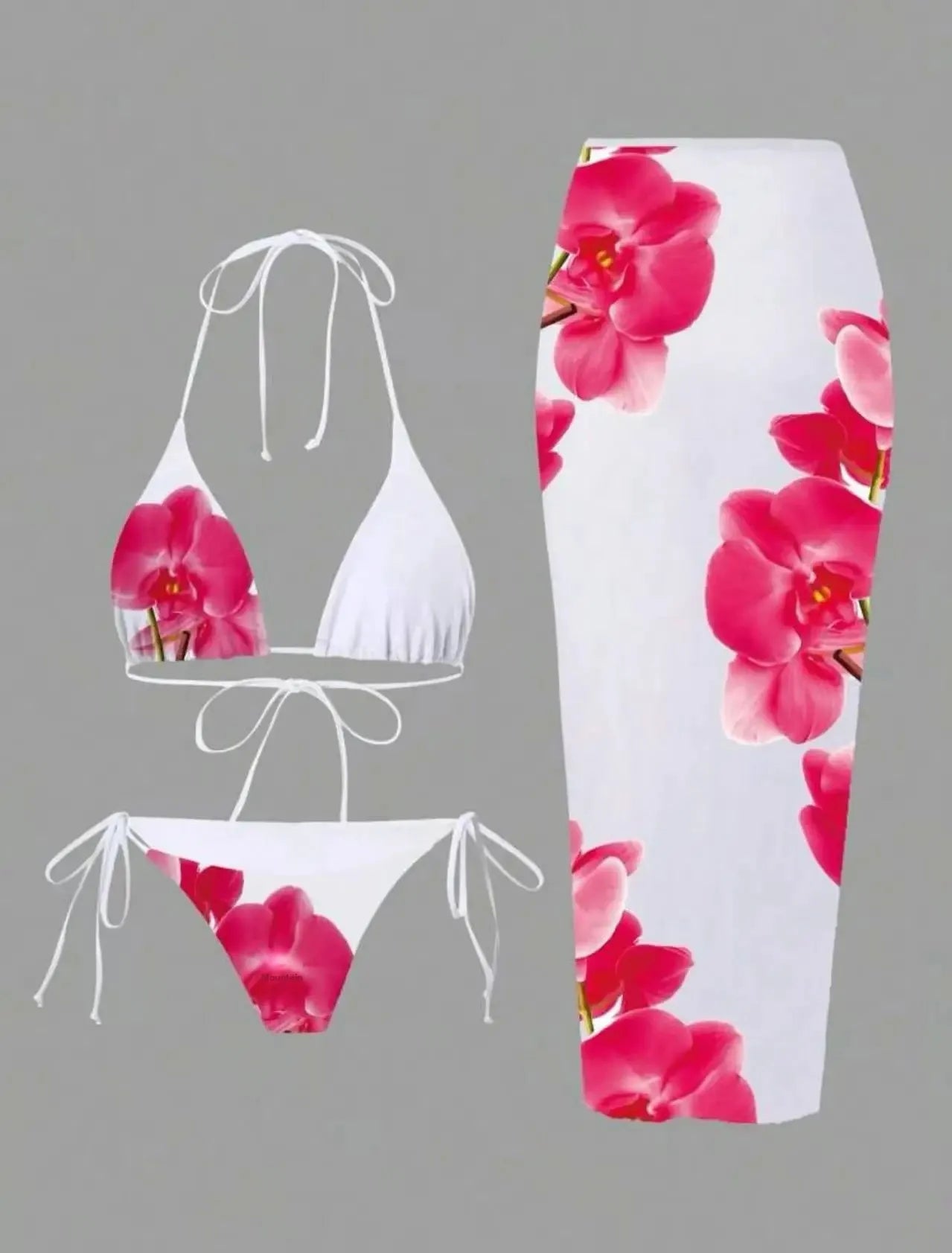 Floral Print Three Piece Bikini Set