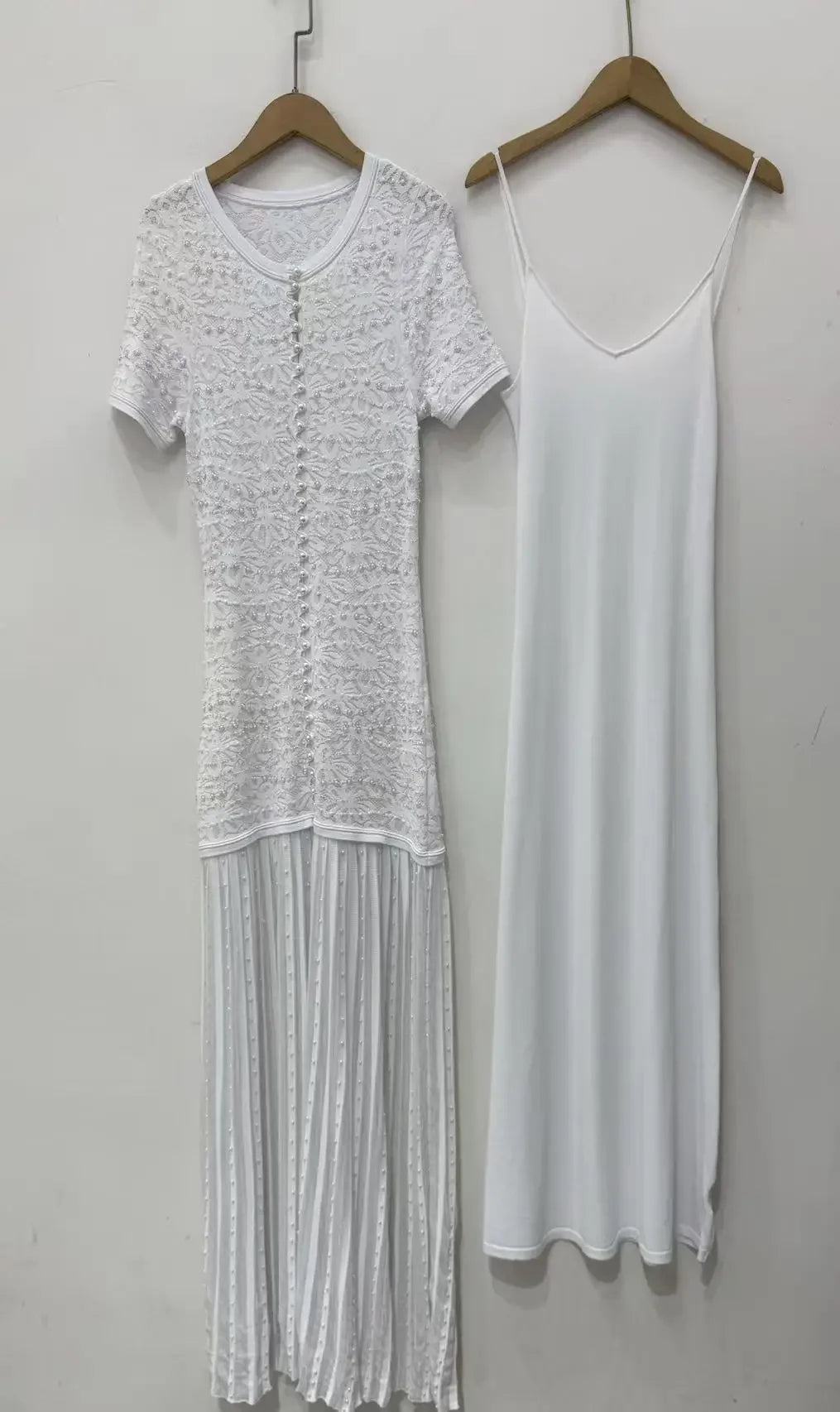 Pearl Beaded Hollow Knit Midi Dress