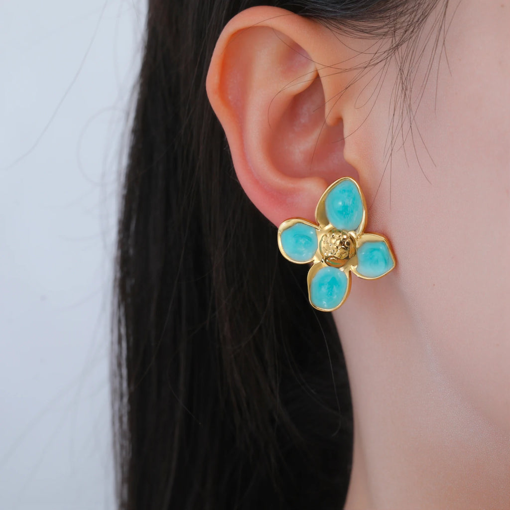 Gold Flower Stud Earrings Set