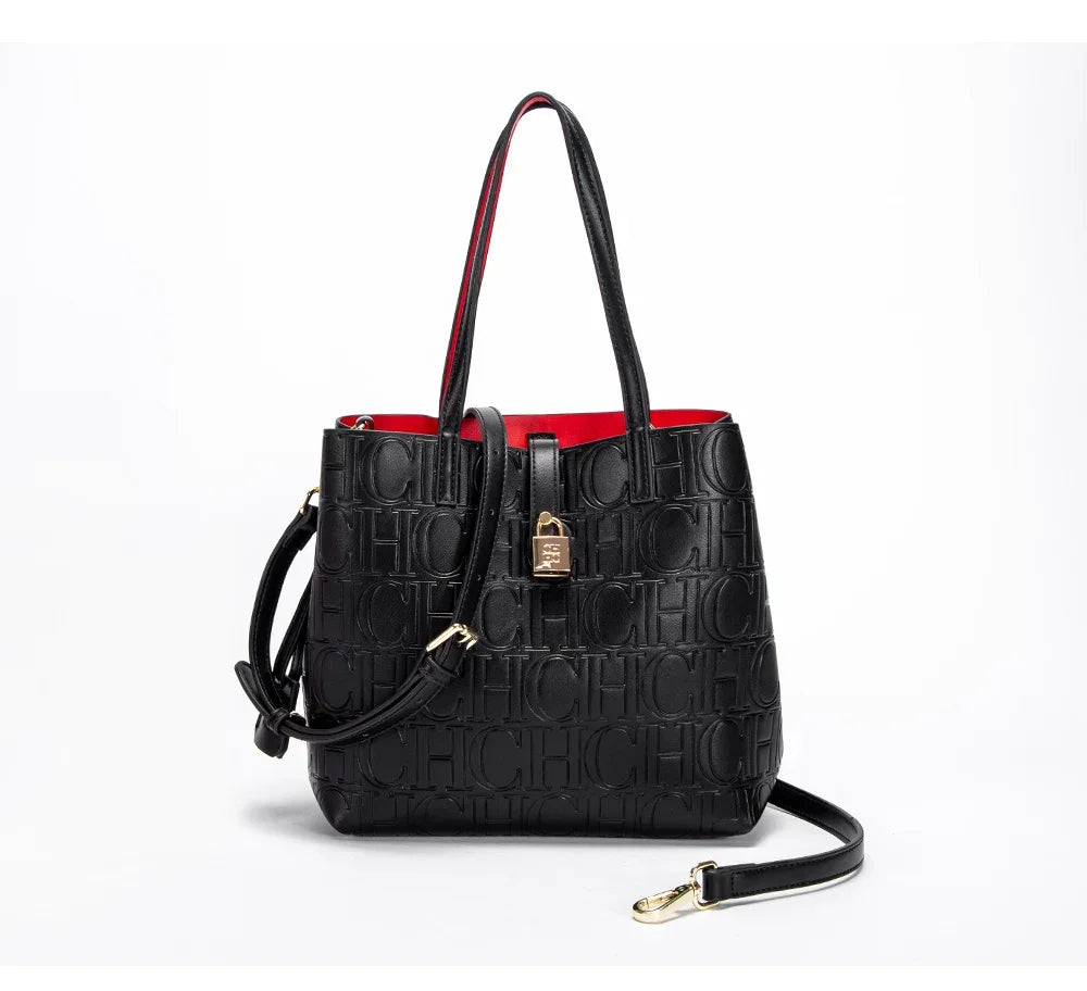 CH High Quality Fashion Ladies Shoulder Bag Senior Sense Pure Colour Letter Print Design Temperam...