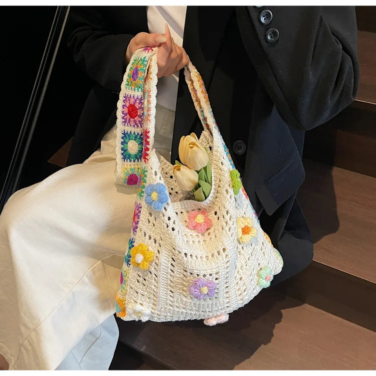 Boho Floral Crochet Shoulder Bag