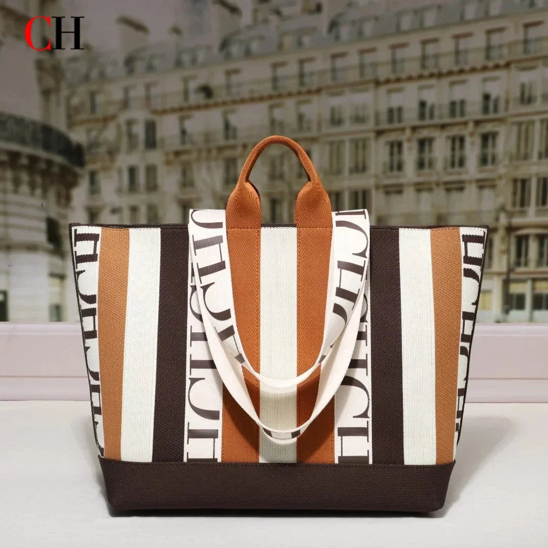 CH Classic Ladies Crossbody Bag Large Capacity Commuter Style Ladies Tote Bag Simple Stripe Desig...