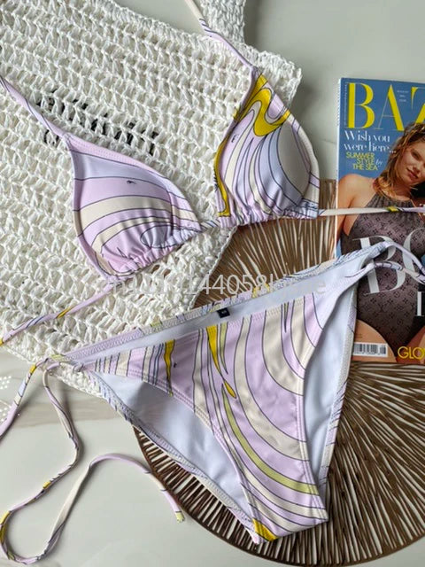 Yellow Bikini Set with Mesh Dress