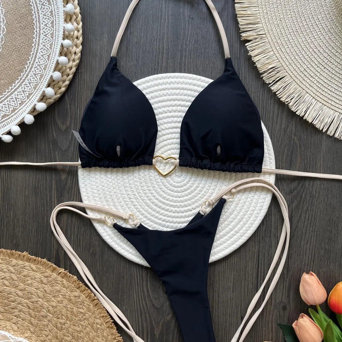 White Lace-Up Low Waist Bikini Set