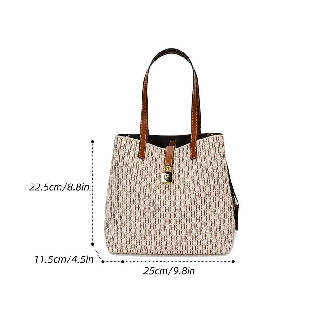 CH Women's Shoulder Tote Bag – Letter Print Polyester