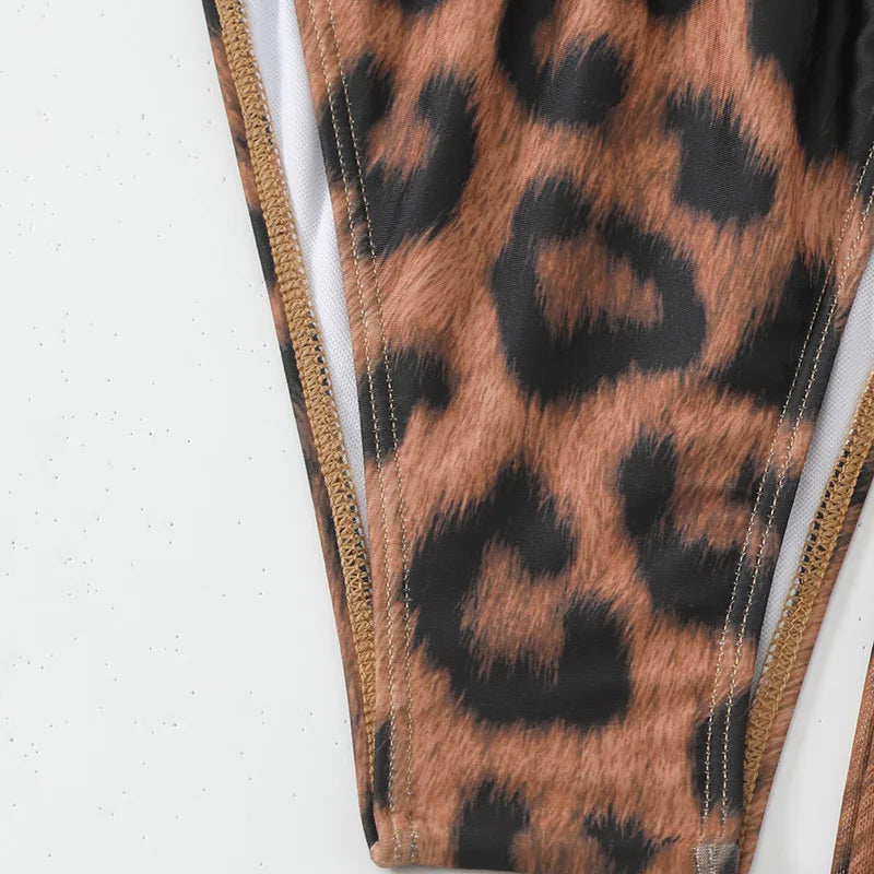 Leopard Cutout Bodycon Swimsuit Set