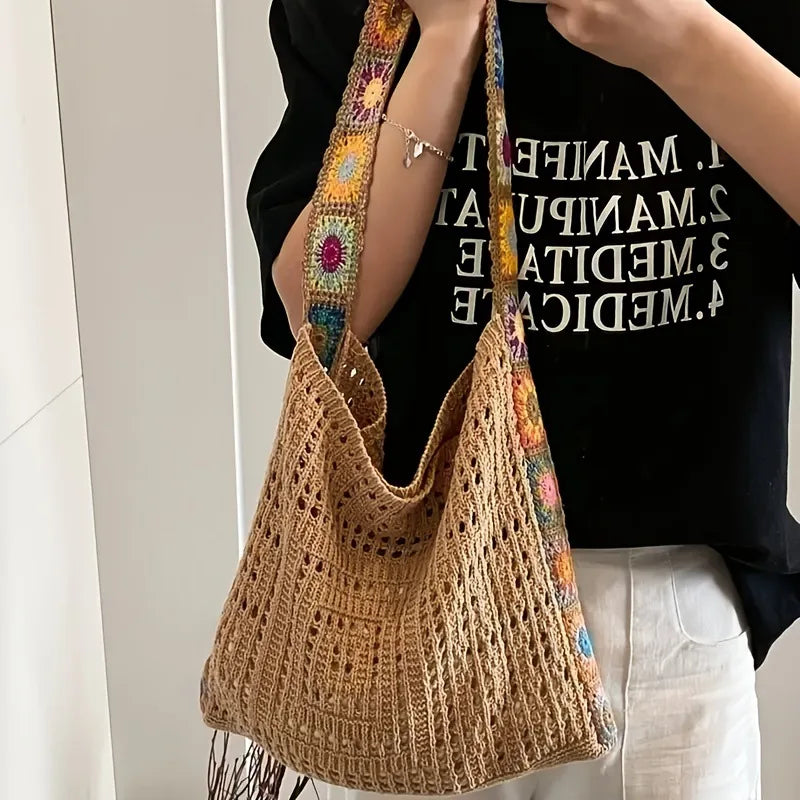 Boho Floral Crochet Shoulder Bag