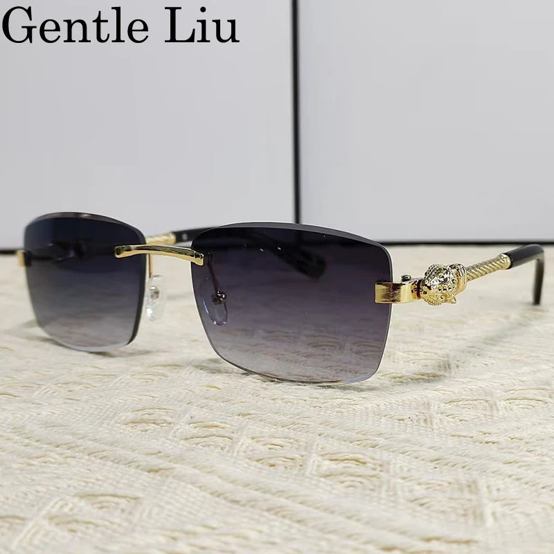 Men's Rectangle Rimless Sunglasses – UV400 Metal Frame